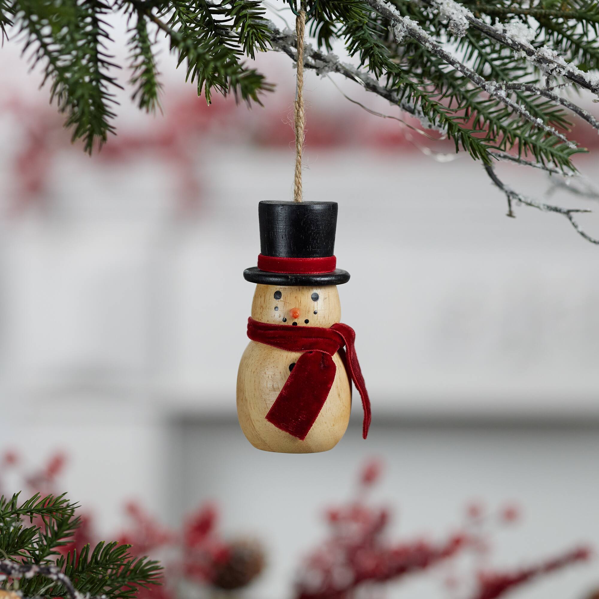 Wooden Snowman Christmas Ornaments, 12ct.